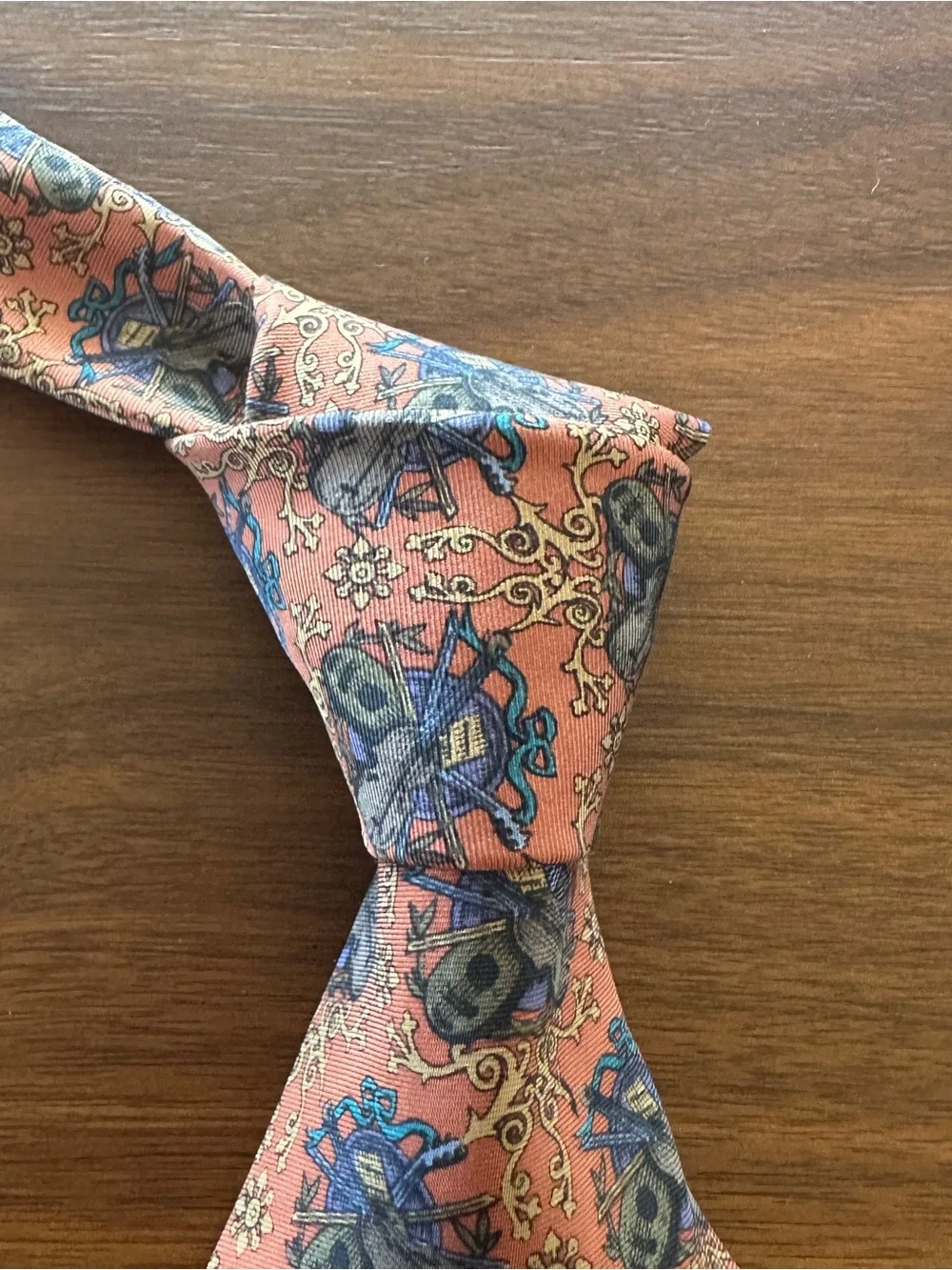 Liberty of London Coral Multicolor Floral and Skull Motif Silk Tie